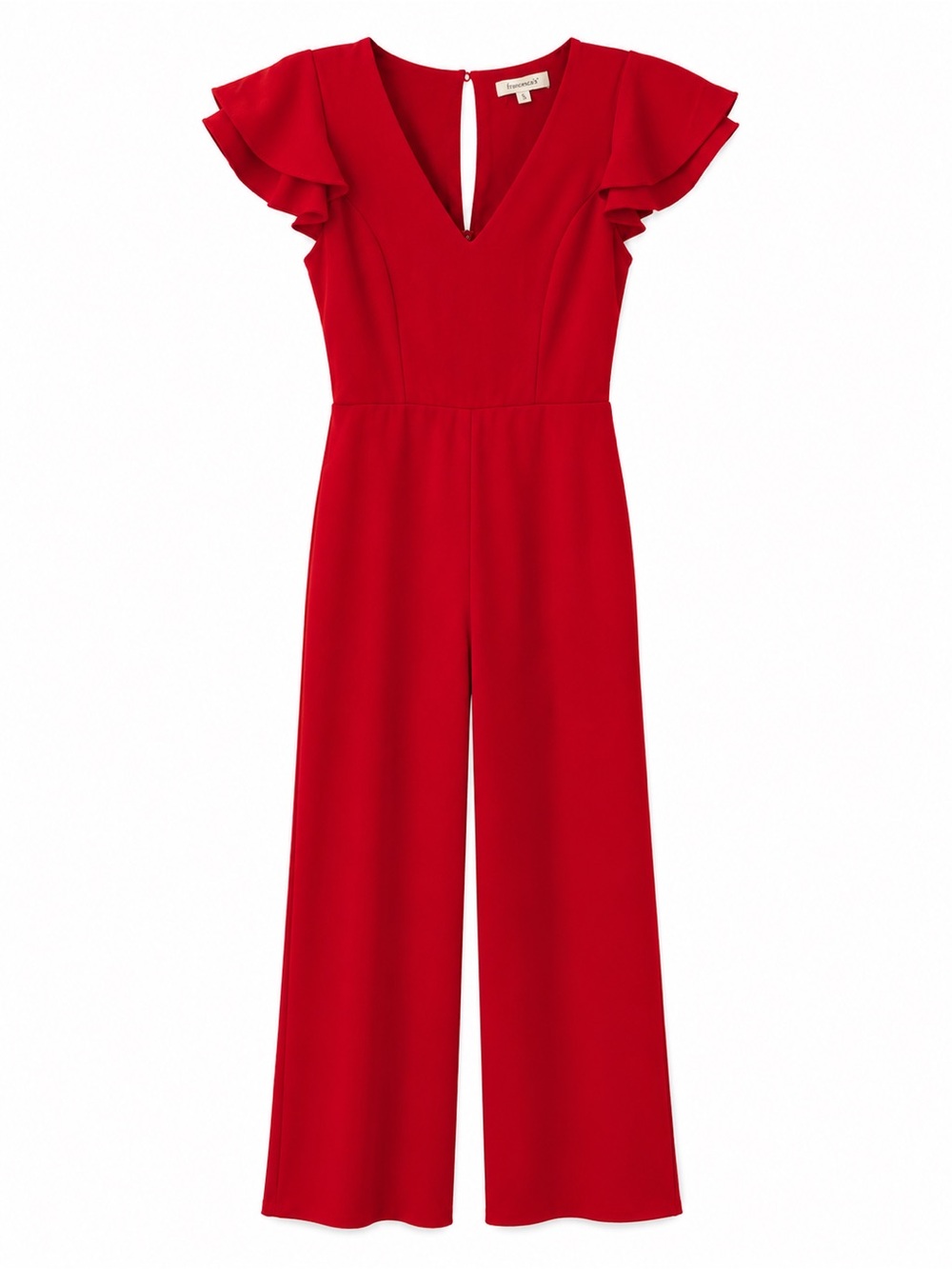 Francesca's Collections Crimson Ruffle-Sleeve V-Neck Jumpsuit